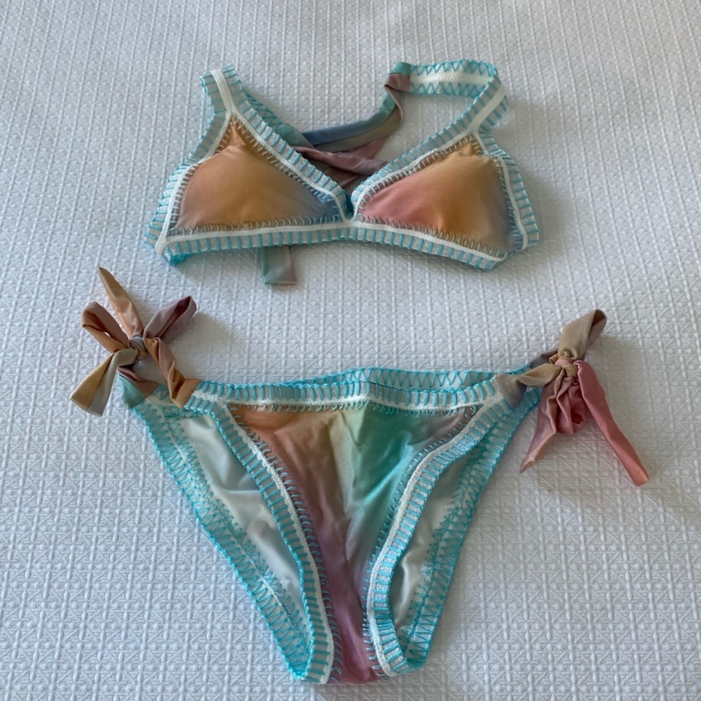 Crochet trim bikini top and bottom!